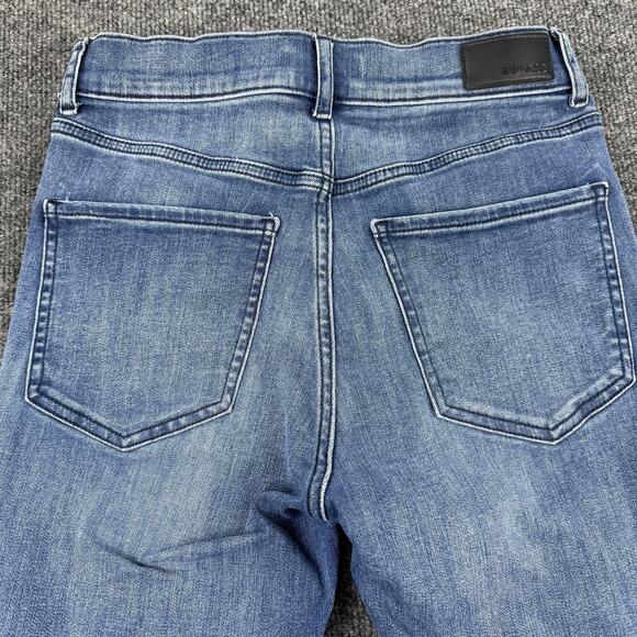 Express Jeans Womens 4R Blue Skinny High Rise Denim Perfect Distressed Raw Hem - Picture 12 of 14